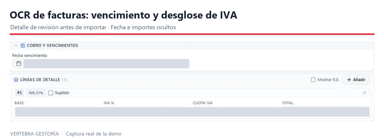Revisión de vencimientos y líneas de IVA de facturas escaneadas con importes ocultos