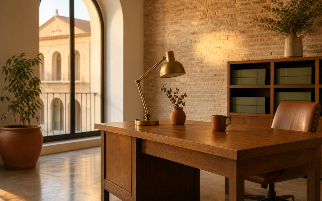 como contabilizar facturas automaticamente - despacho contable al amanecer con escritorio ordenado y luz calida