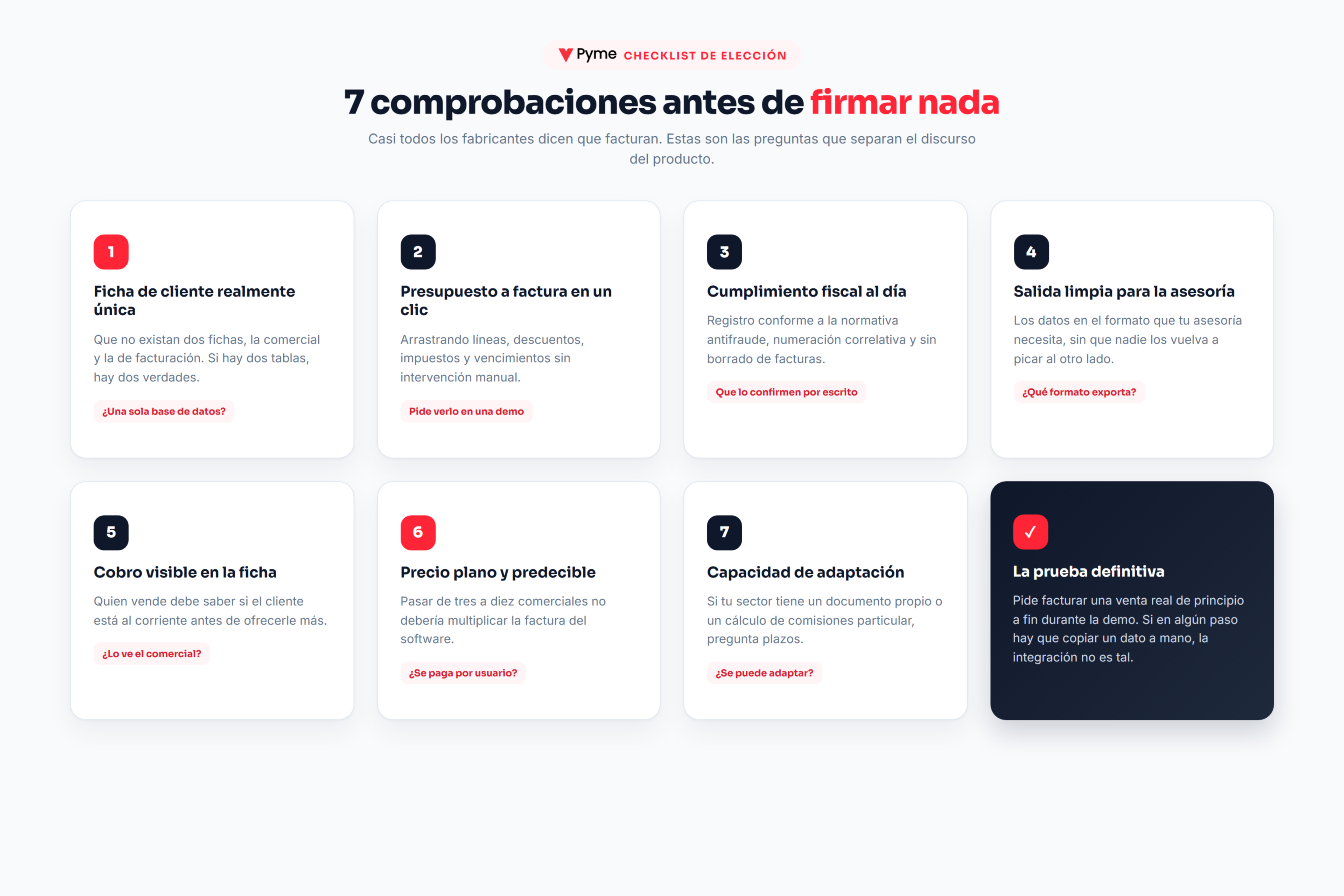 Checklist de siete comprobaciones para elegir el software de gestión comercial y facturación